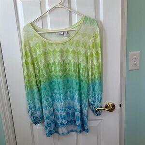 Gradient Green and Blue Long Sleeve Top